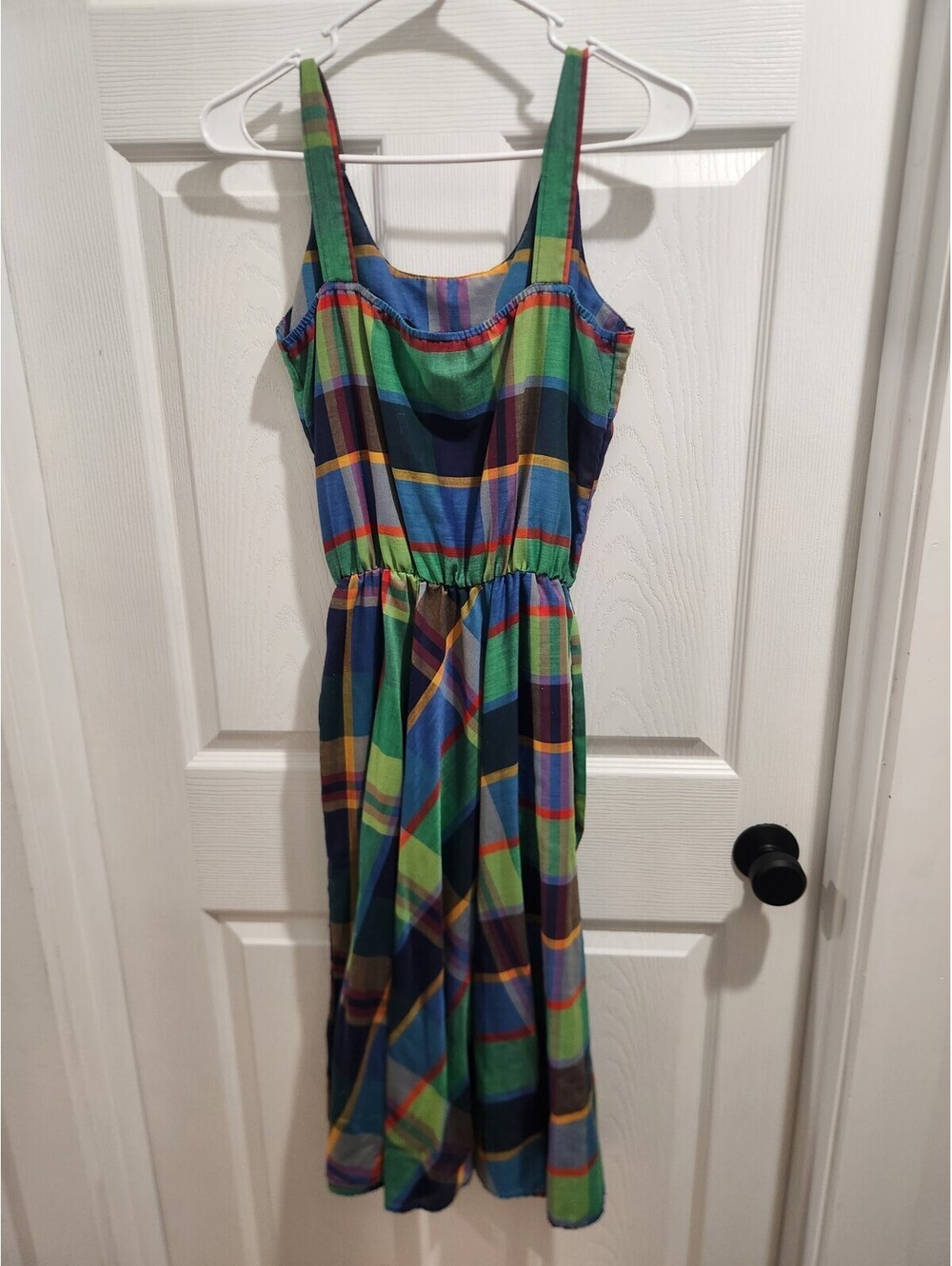 Vtg Hand Tailored Women’s S Plaid Square Neck Sleeveless A-Line Midi Dress - Picture 6 of 9